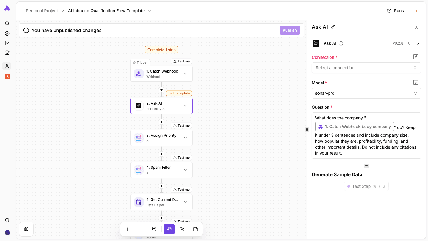 AI inbound qualification workflow in Activepieces