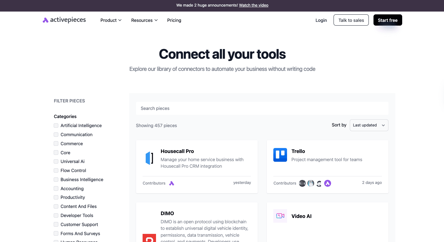 Activepieces 457 integrations
