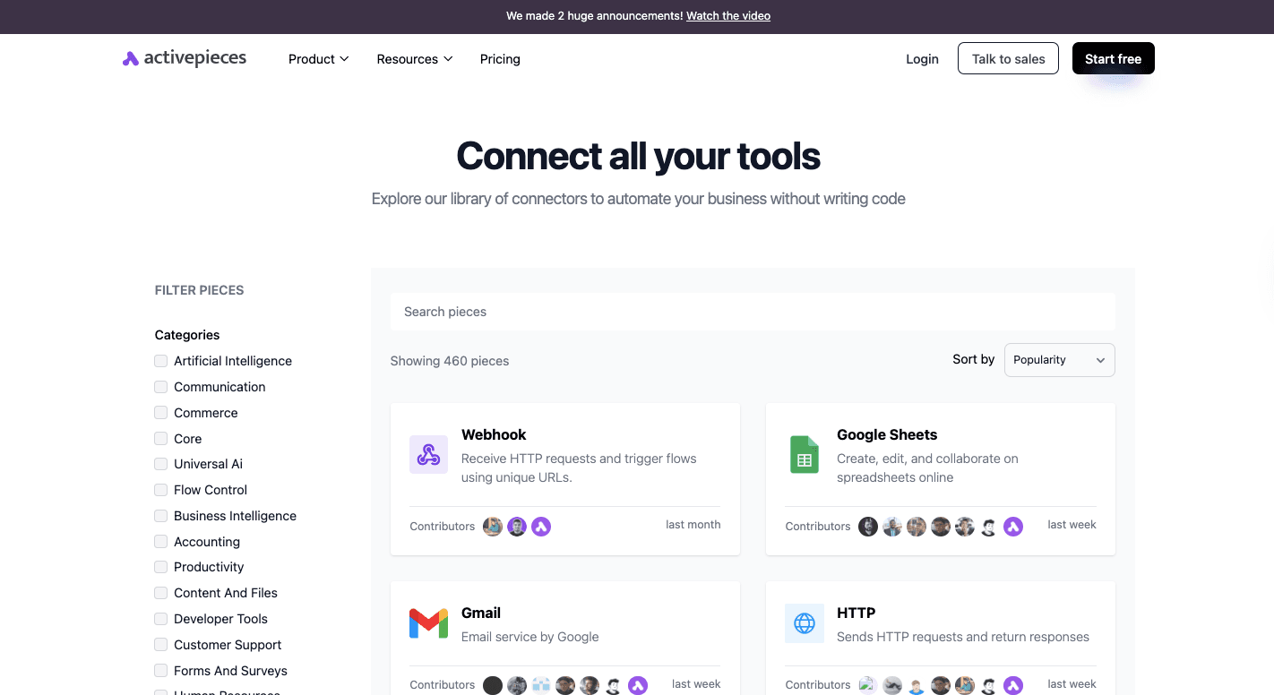 Activepieces 460 integrations