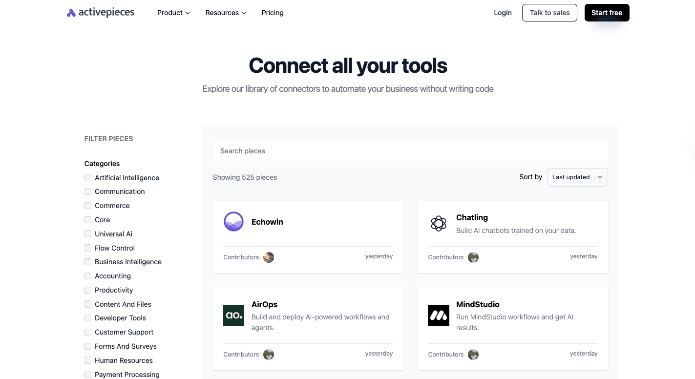 Activepieces 525 integrations