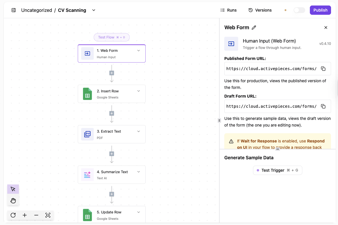 Activepieces CV scanning flow