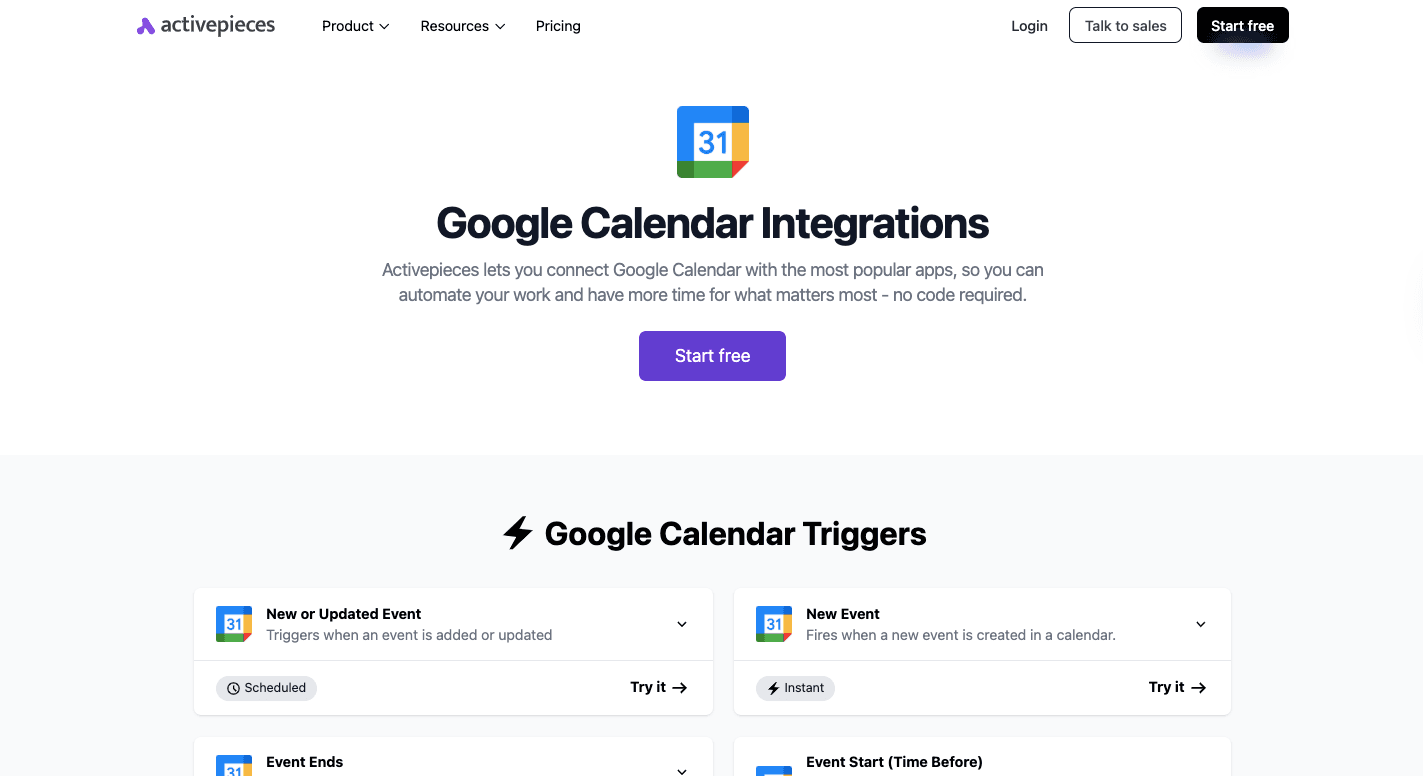 Activepieces Google Calendar