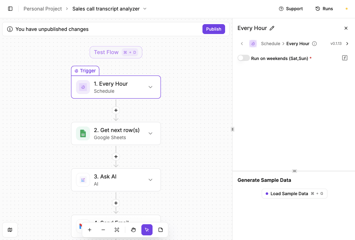Activepieces Sales call transcript analyzer
