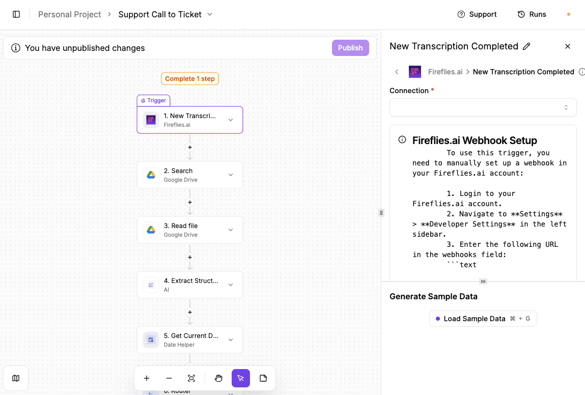 Activepieces Support call to ticket