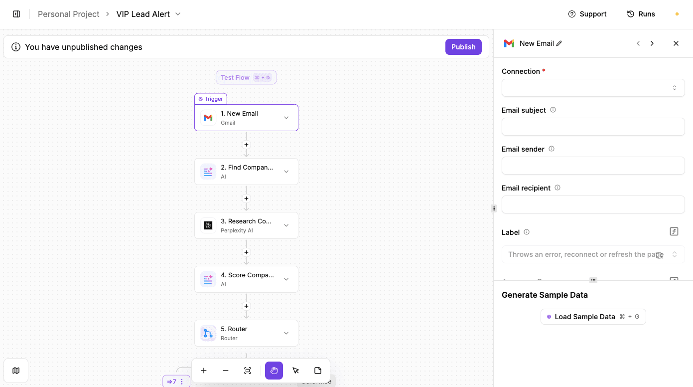 Activepieces VIP lead alert workflow