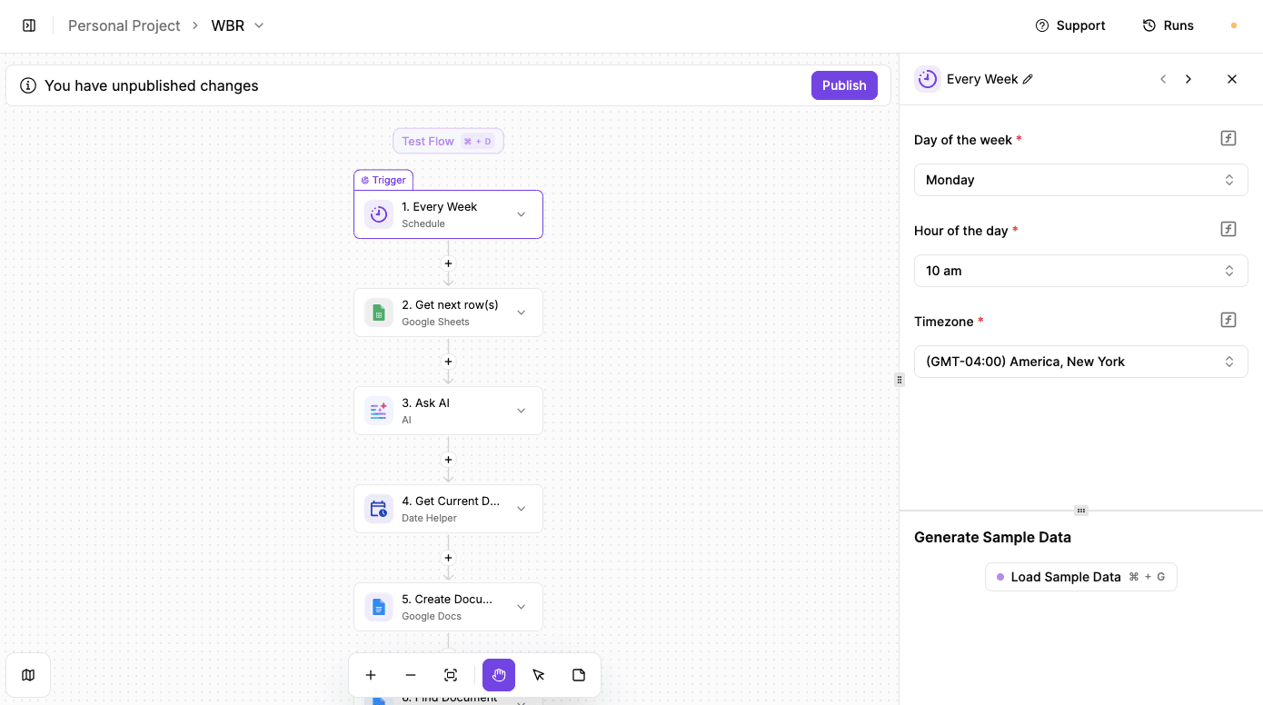 Activepieces WBR workflow