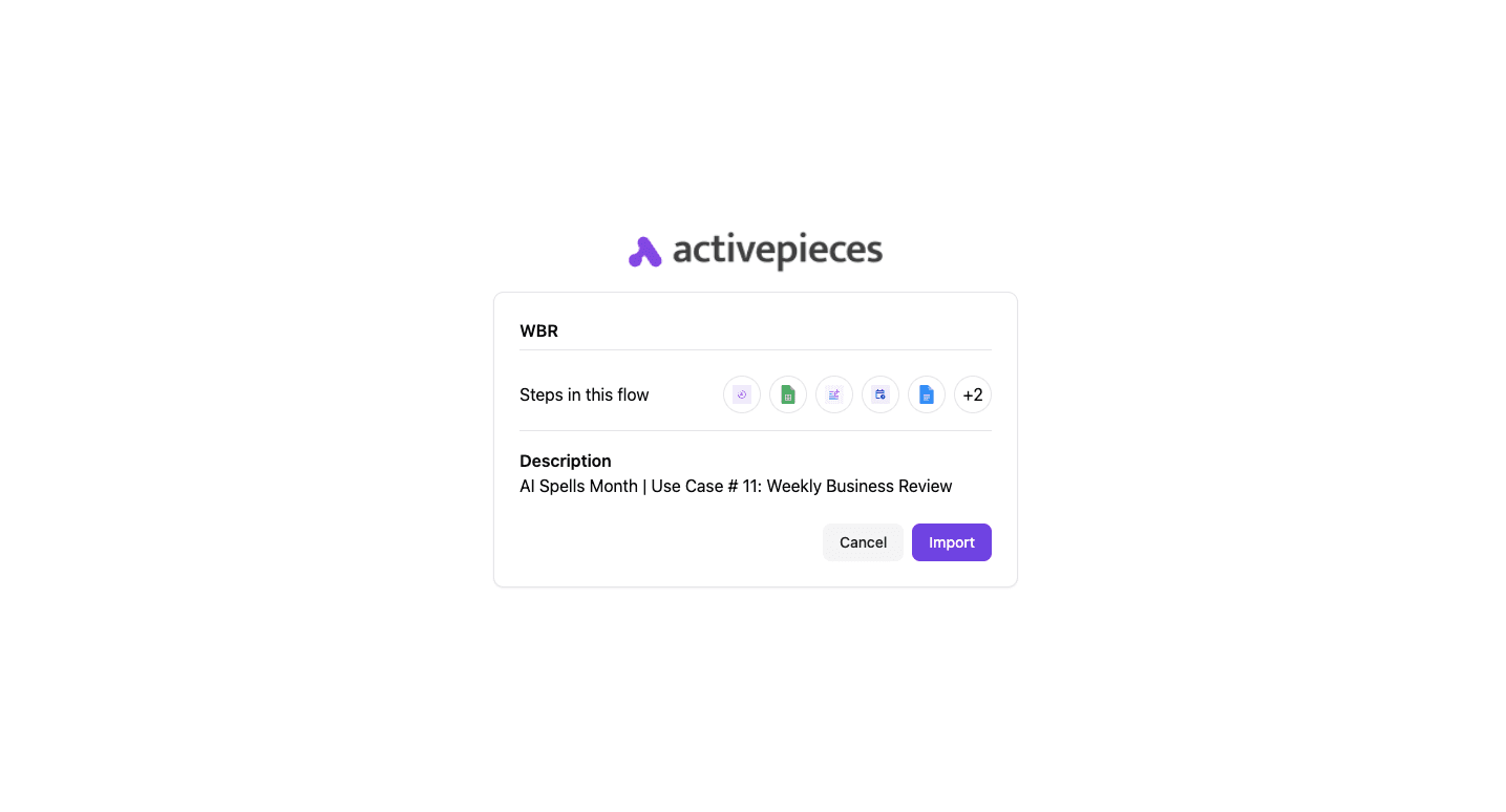 Activepieces Weekly Business Review flow