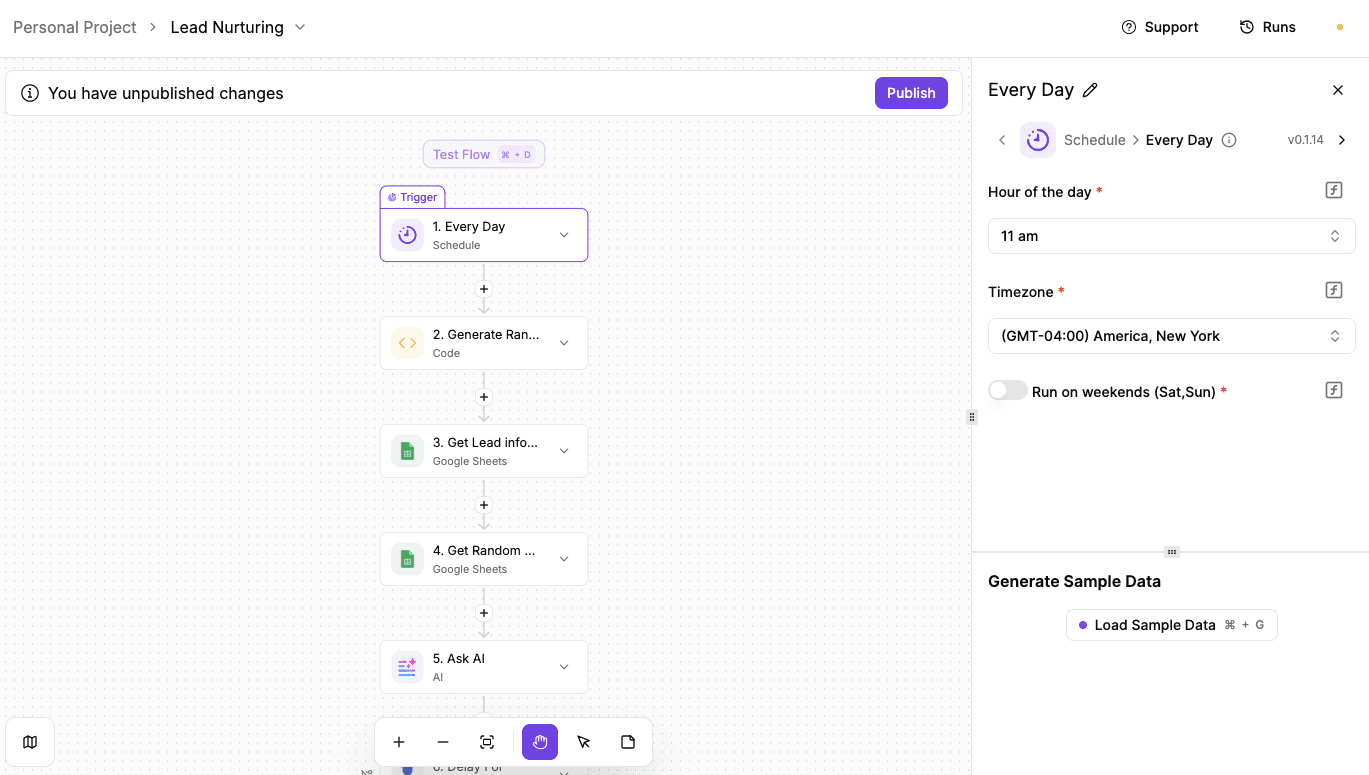 Activepieces lead nurturing flow