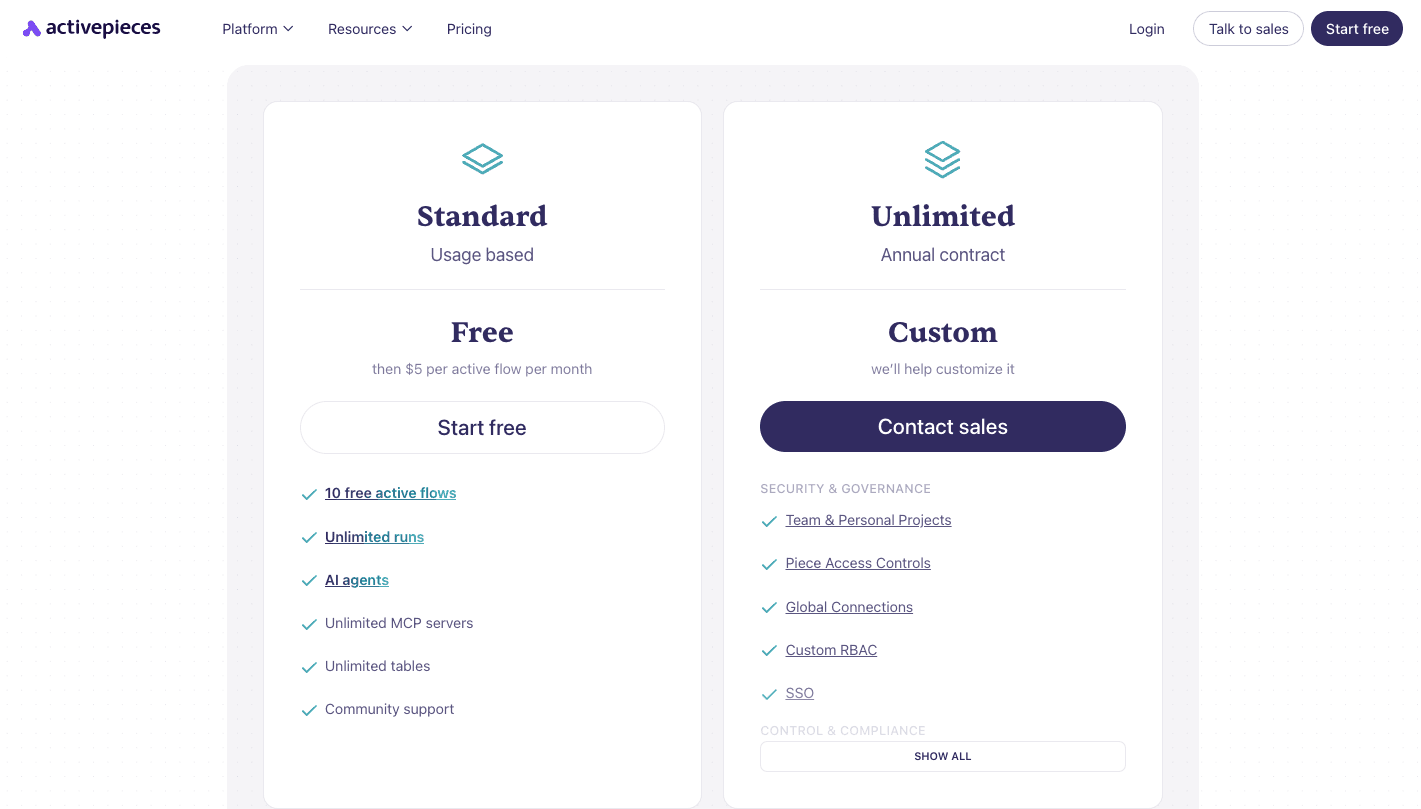 Activepieces pricing