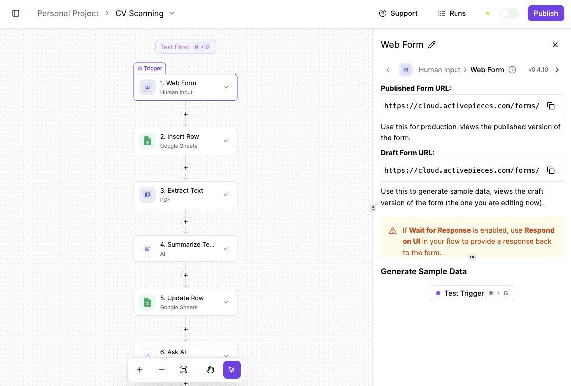 CV scanning in Activepieces