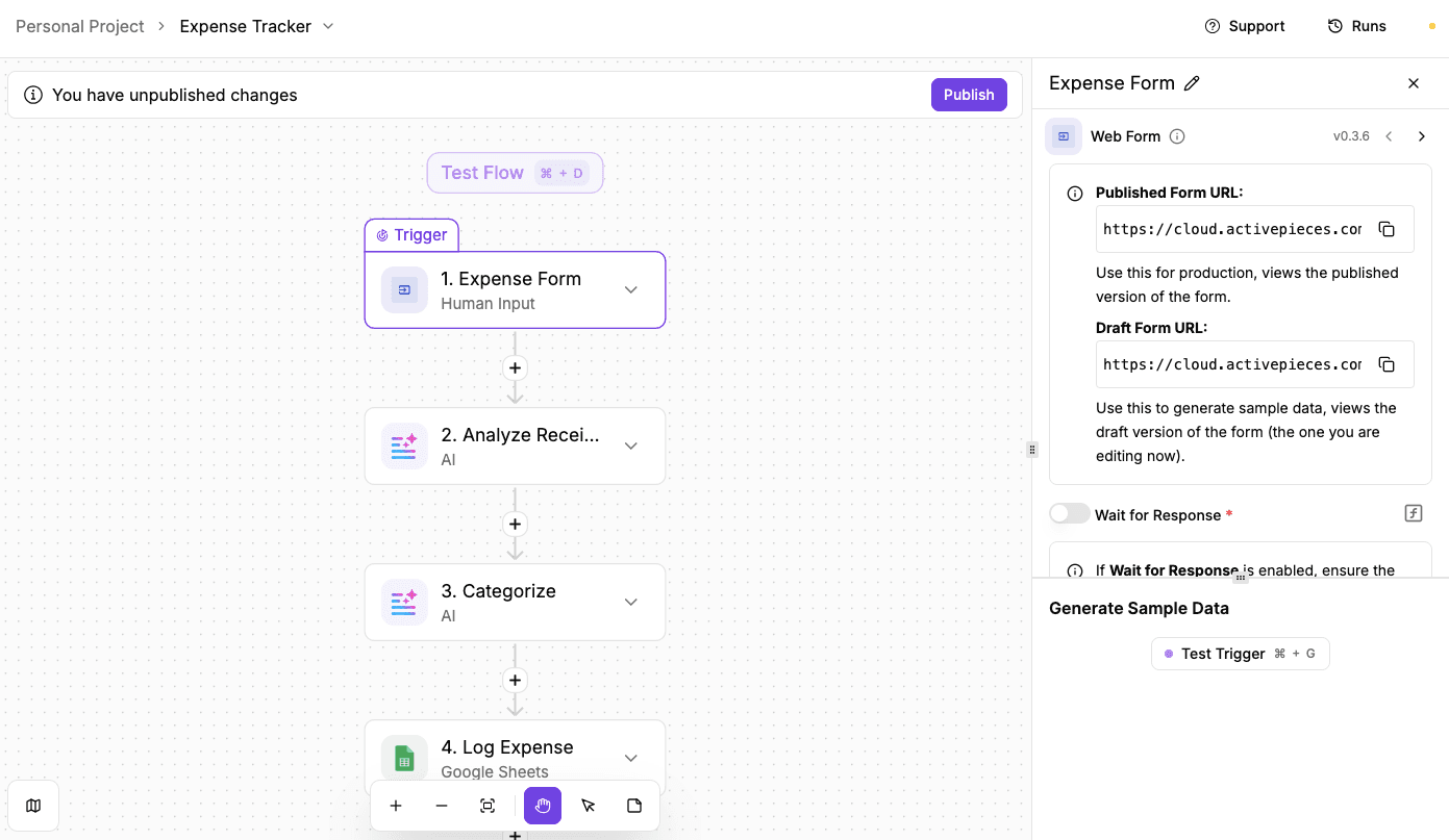 Expense tracker with Activepieces
