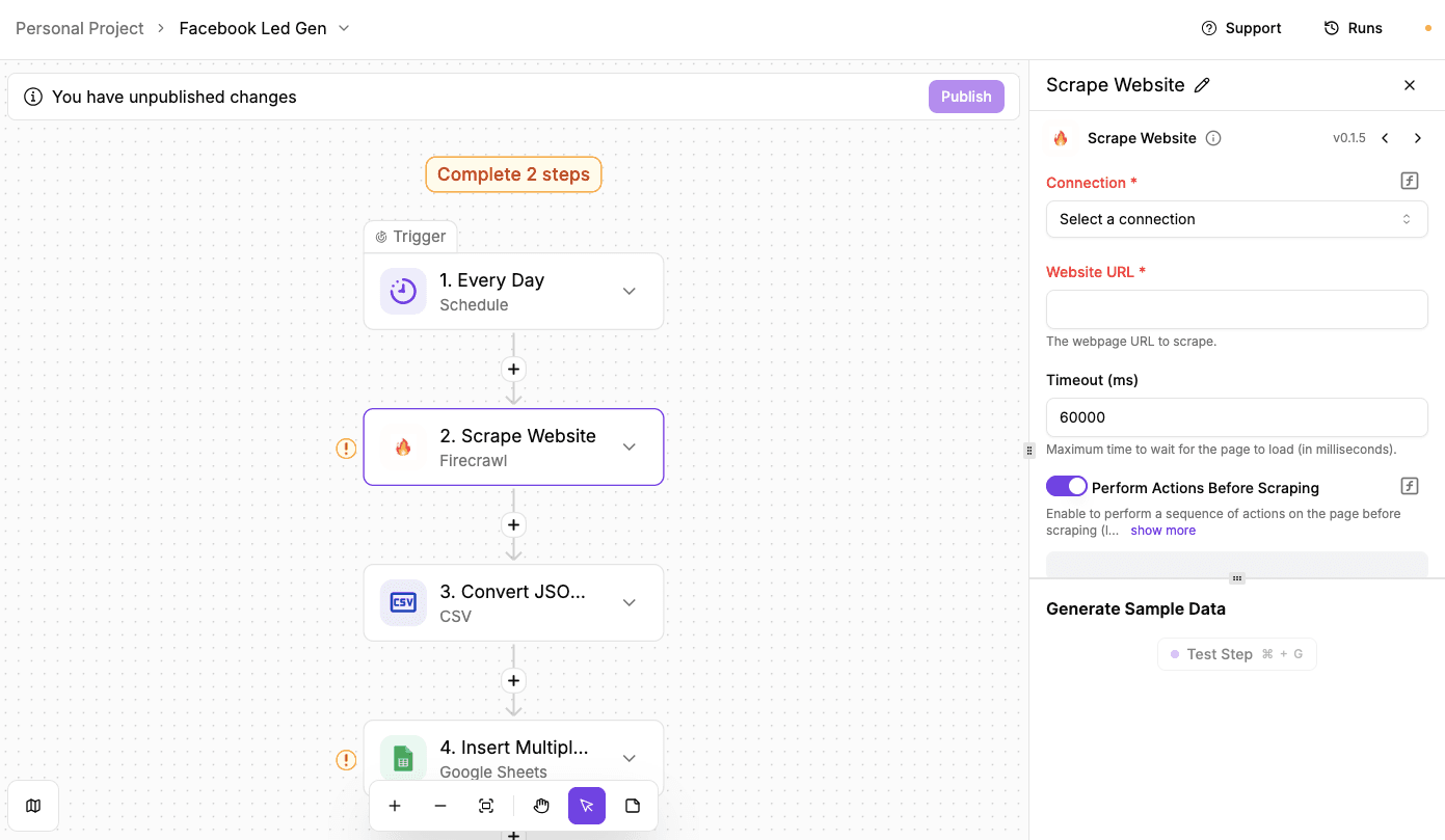 Facebook led gen with Activepieces