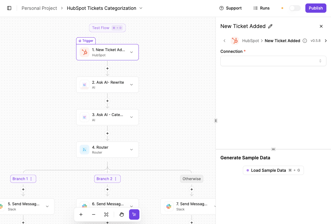 HubSpot tickets categorization in Activepieces