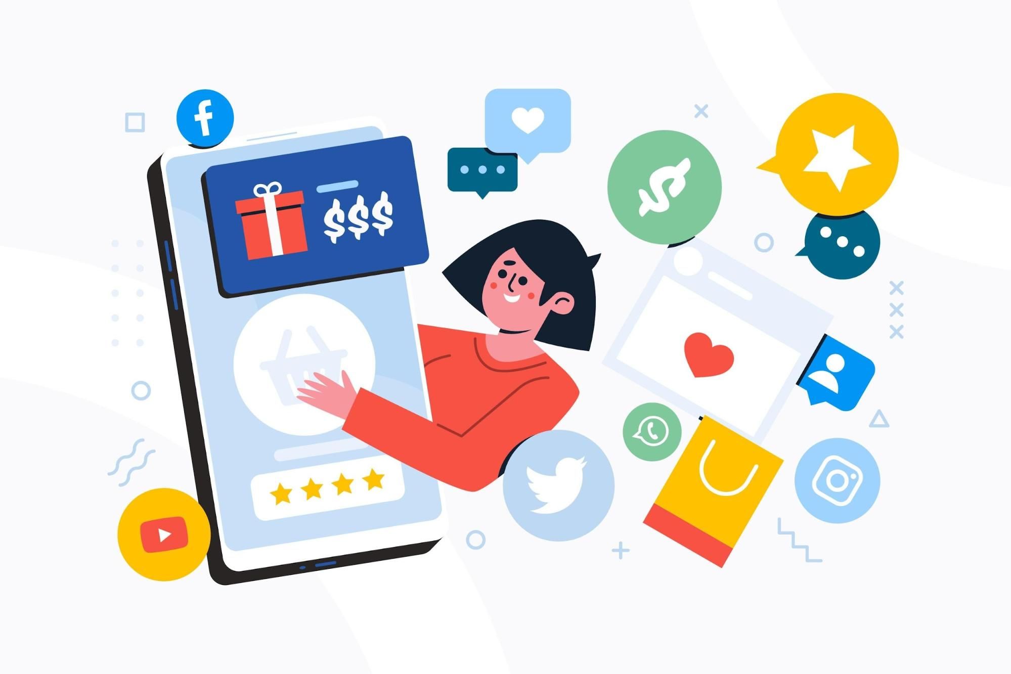 Illustration of ecommerce and social media marketing