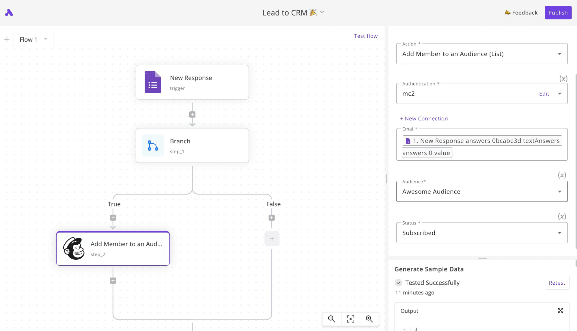 Lead to CRM automation workflow with Activepieces