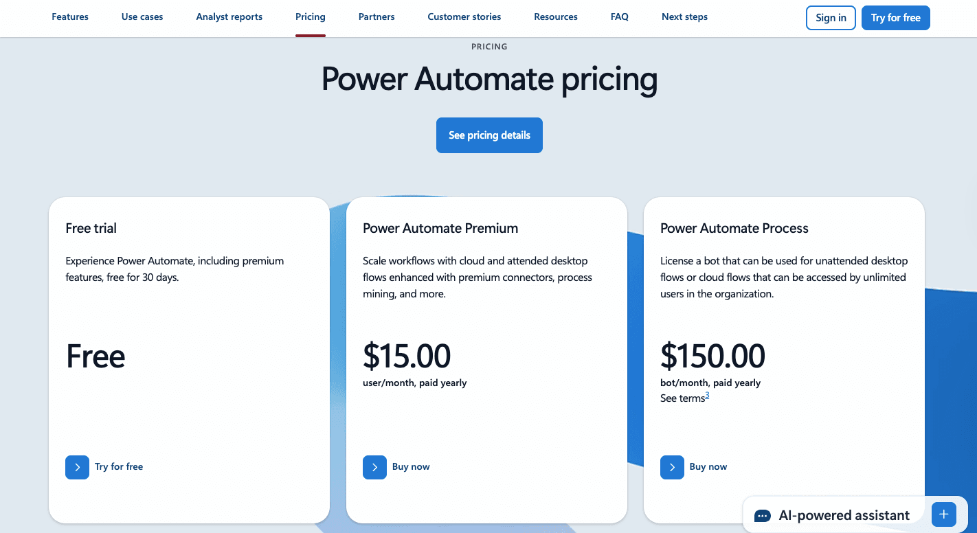 Power Automate pricing