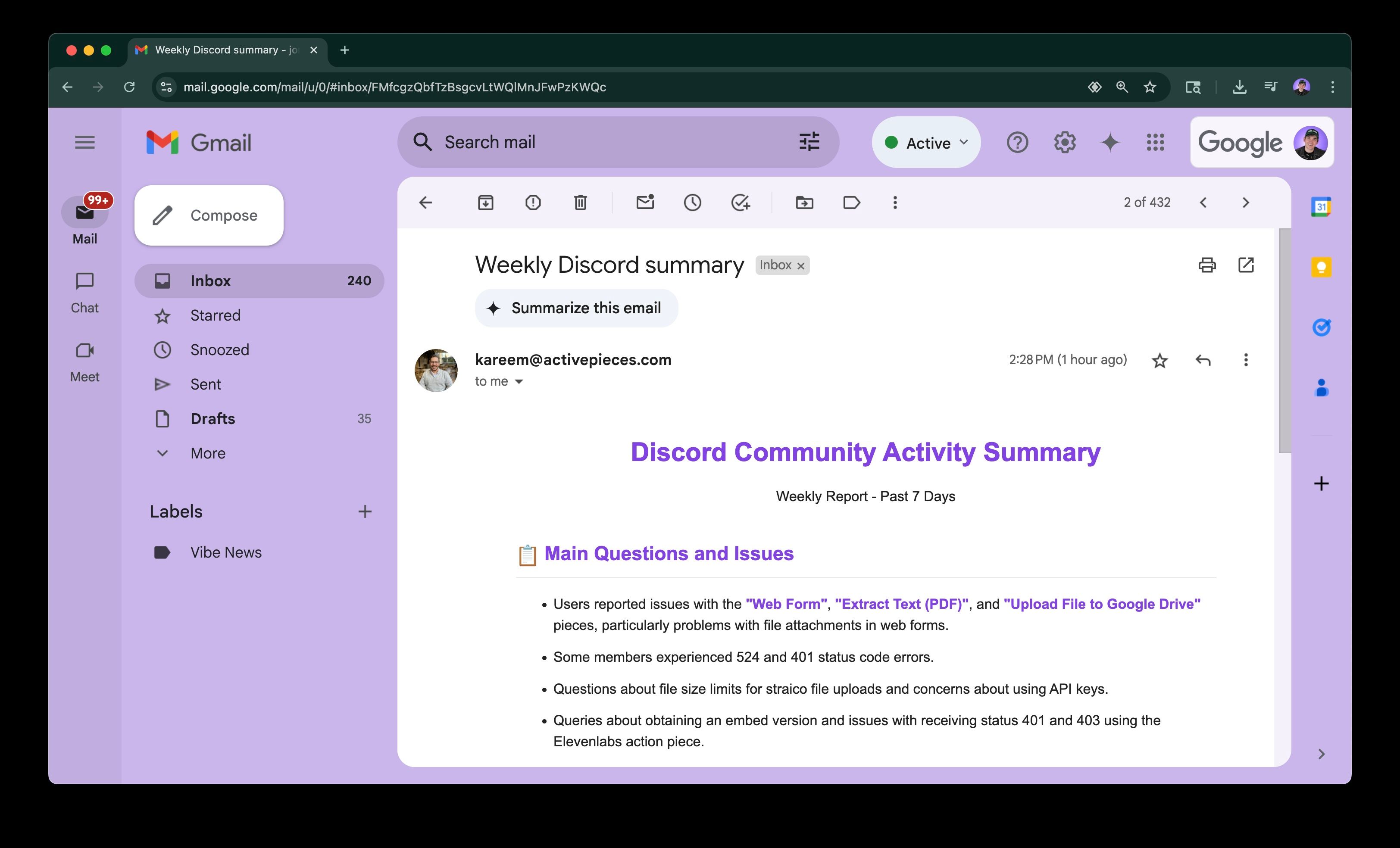 Community Summary Email