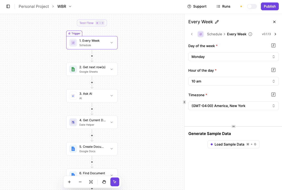 Weekly reporting in Activepieces