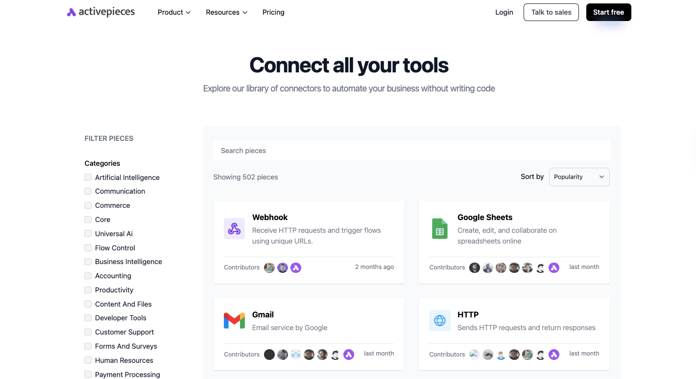 activepieces 502 integrations