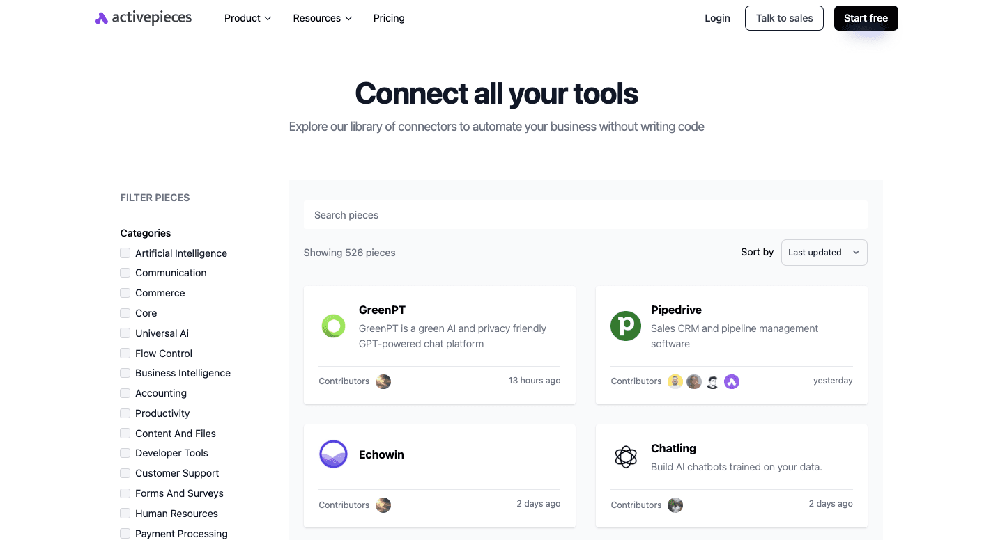 activepieces 526 integrations