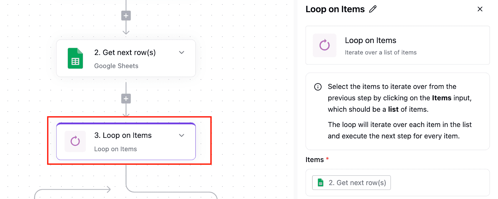 loop on items