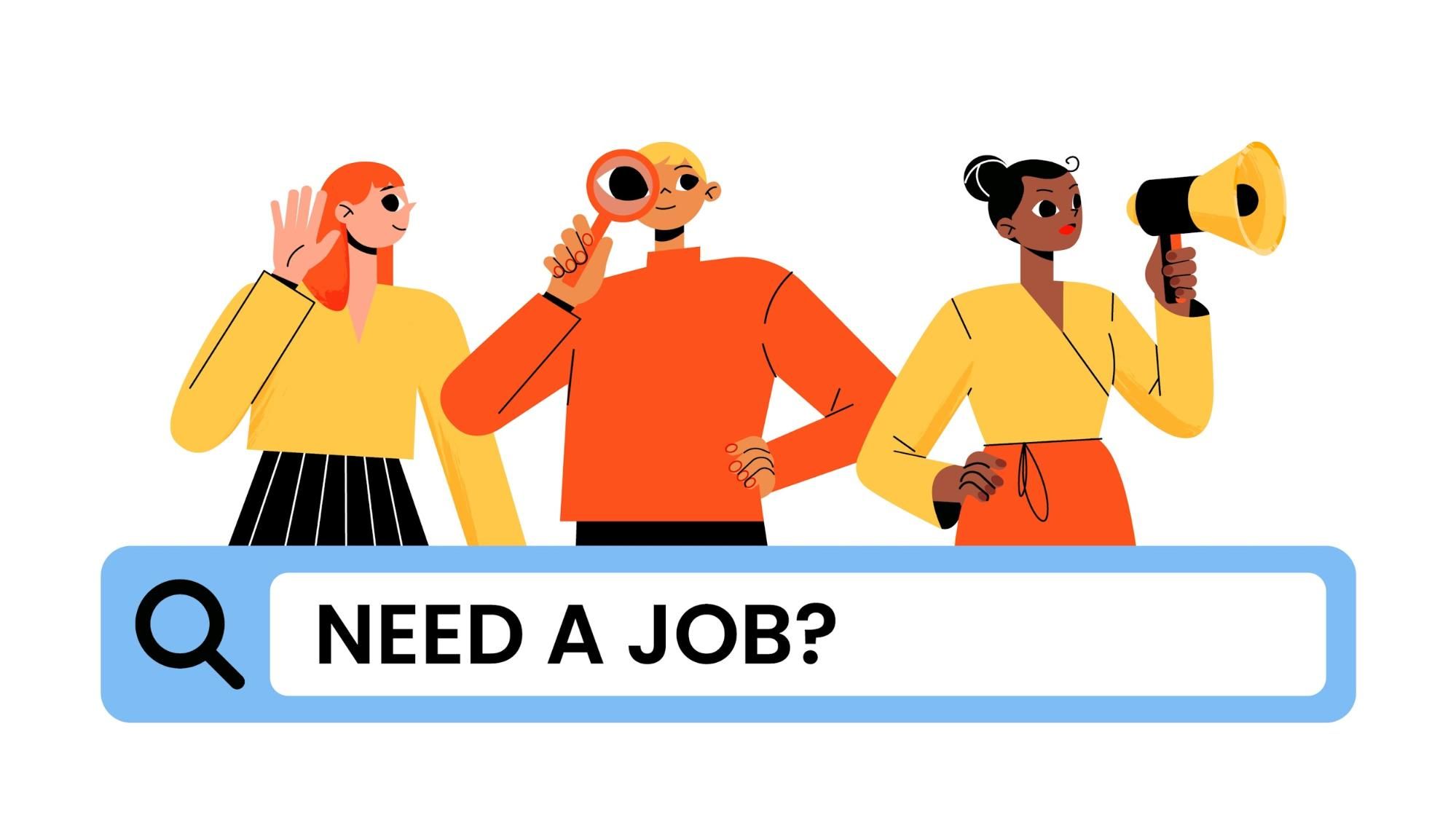 three people and a need a job text vector image