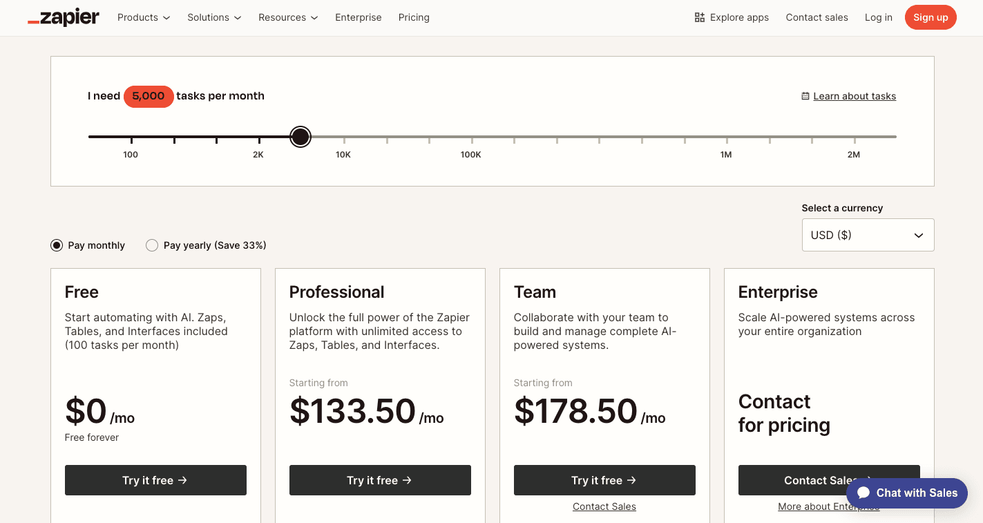 zapier team plan for 5000 tasks